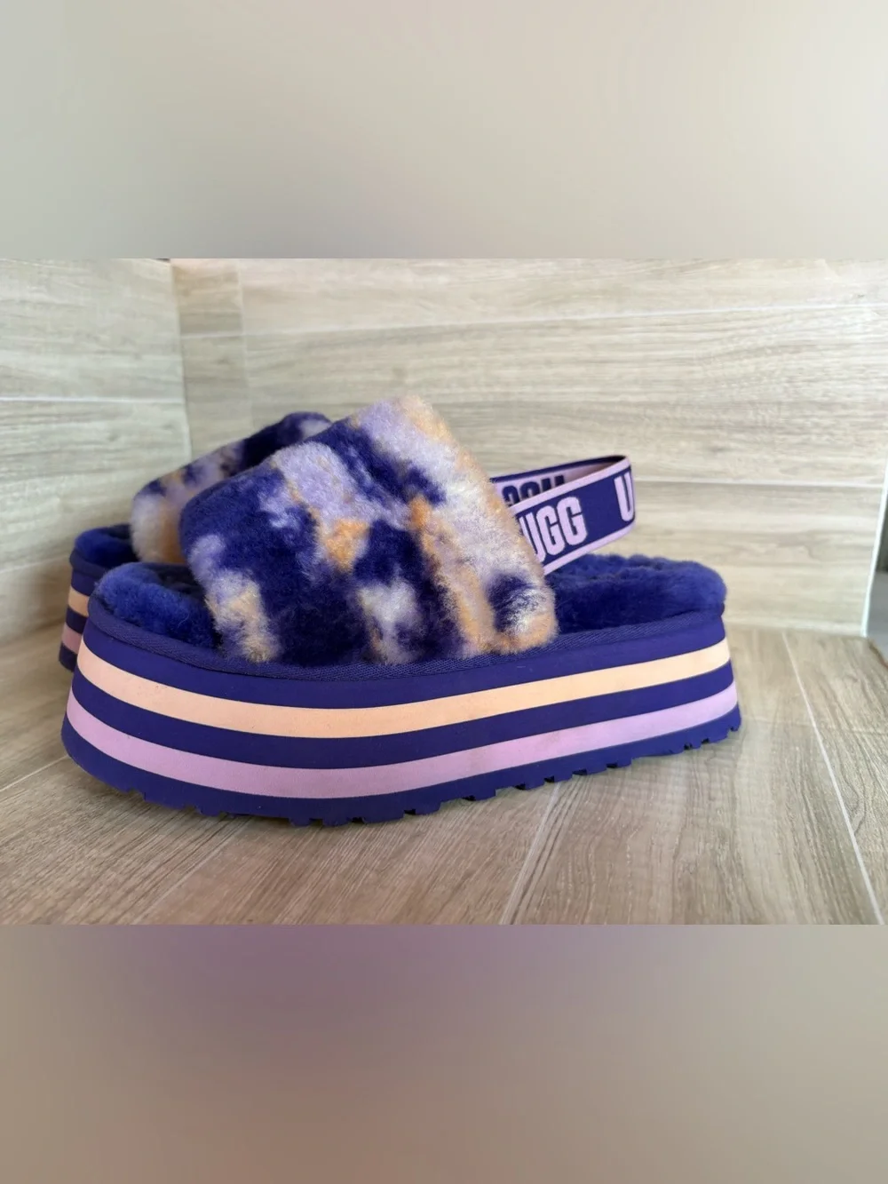 Ugg disco slide stripe graphic strap platform slippers sandals violet night